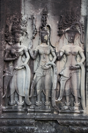 detail of stone carvings in angkor wat, Cambodia  