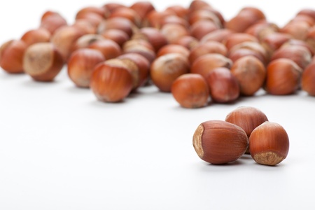 hazelnuts on white surface