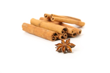 cinnamon and star anise, isolated on whiteの写真素材