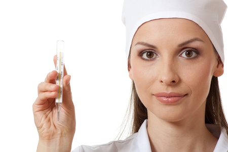 doctor nurse holding thermometer, isolated