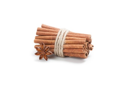 Cinnamon and star anise, isolated on white background