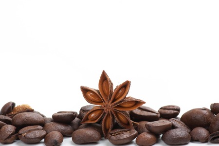 Coffee and star anise on whiteの写真素材