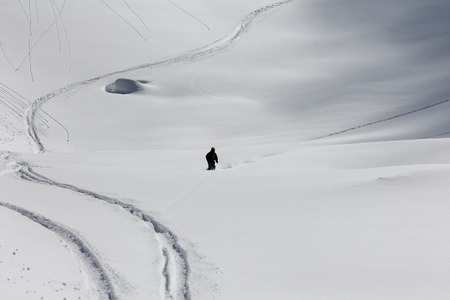 Freeride, tracks on a slope.の写真素材