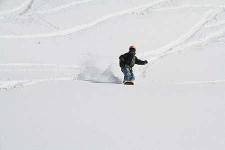 Snowboard freerider  in the mountainsの写真素材