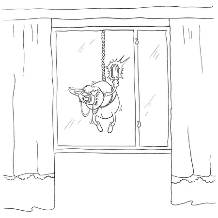 paparazzi photographer hanging on a ropeのイラスト素材