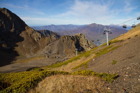 chair lift in the mountains of Krasnaya Polyana,  Russiaの写真素材