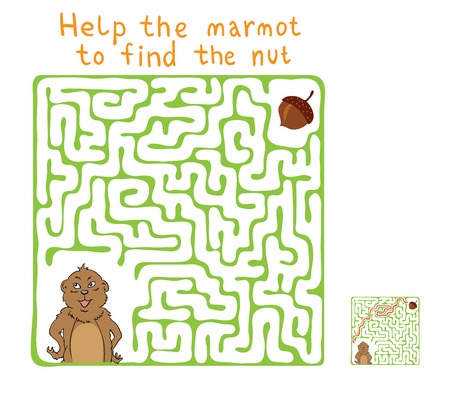 Vector Maze, Labyrinth education Game for Children with Marmot and Nut.のイラスト素材