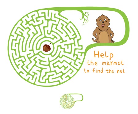 Vector Maze, Labyrinth education Game for Children with Marmot and Nut.のイラスト素材