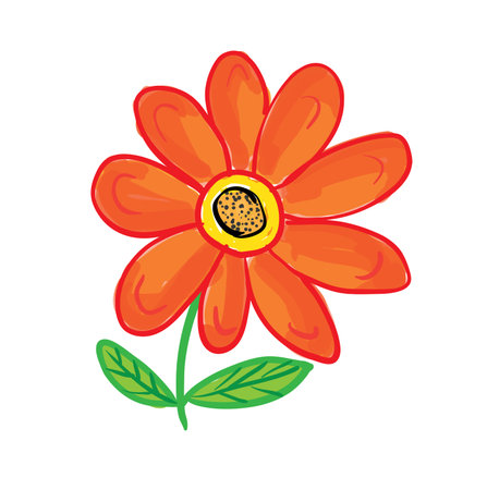 orange flower illustration, child's drawing styleのイラスト素材