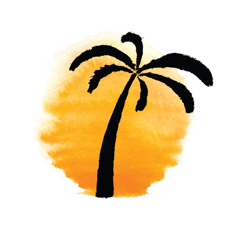 Silhouette of palm trees against the sun. のイラスト素材