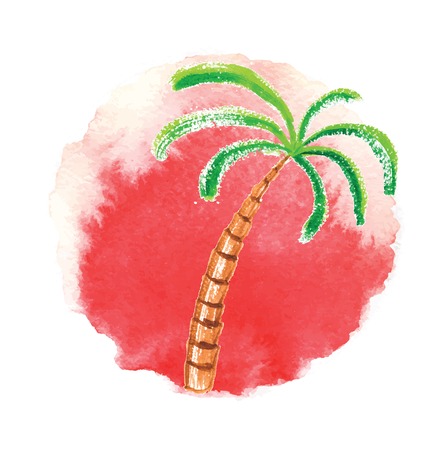 Watercolor palm tree against the sun. Vector logo illustration.のイラスト素材