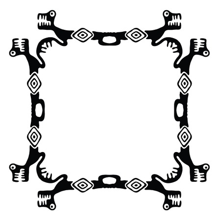 Black square frame with dragons or lizards, vector illustrationのイラスト素材