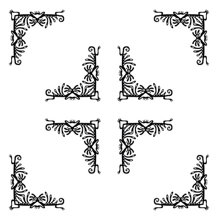 Black corners elements with dragons or lizards, vector illustrationのイラスト素材