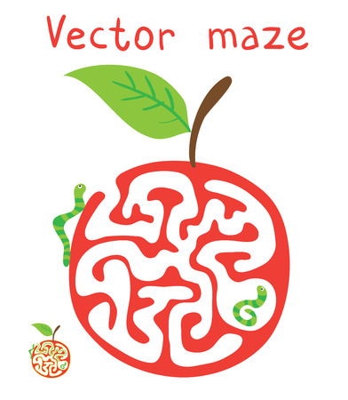 Vector Maze, Labyrinth education Game for Children with ?aterpillar and Apple.のイラスト素材