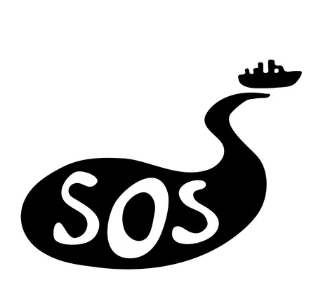 oil spill from the tanker, black vector illustrationのイラスト素材