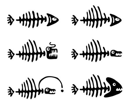 Set of black fish bones, vector illustrationのイラスト素材