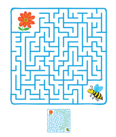 Vector Maze, Labyrinth education Game for Children with Flying Bee and flower.のイラスト素材