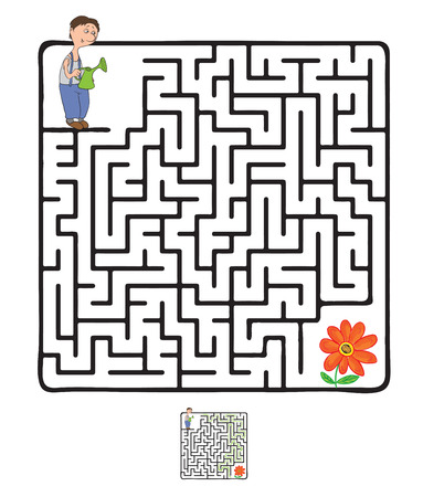 Vector Maze, Labyrinth education Game for Children with Gardener and Plant.のイラスト素材