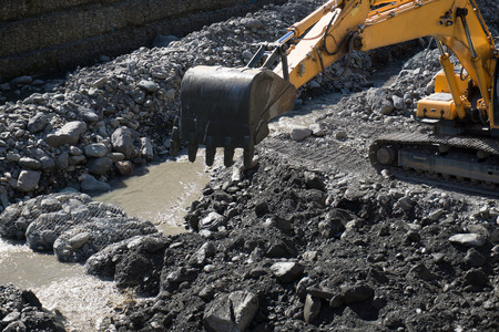 Gravel excavated in the mainstream of the riverの写真素材