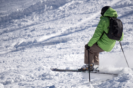 Skier in deep powder, extreme winter freerideの写真素材