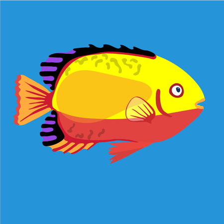 Tropical ocean fish. Vector illustration, isolated on blue background.のイラスト素材