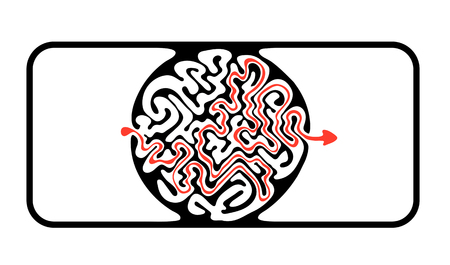 Black vector maze, labyrinth illustration with solution.のイラスト素材