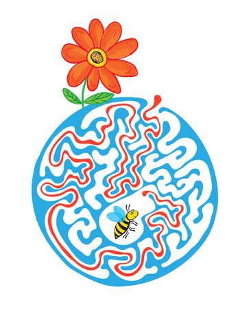 Vector maze puzzle for kids with bee and flower, labyrinth illustration with solution.のイラスト素材