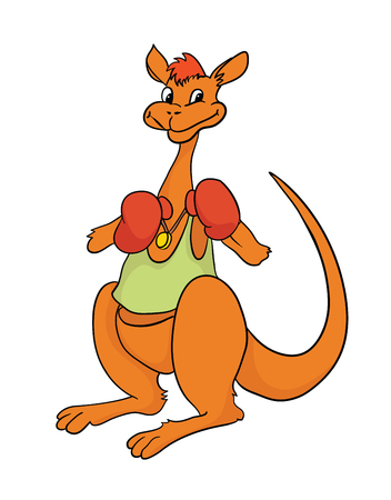 Smiling happy kangaroo in Boxing gloves, vector isolated illustration.のイラスト素材