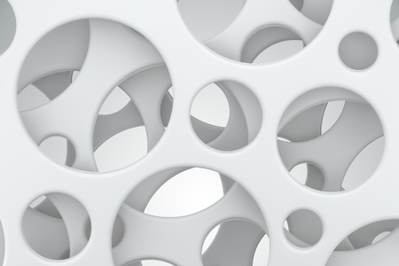 Abstract white background. Round holes in plastic sheets. 3D rendering.の写真素材