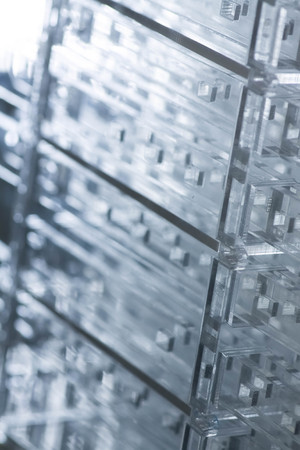 Abstract high-tech background. Details of transparent plastic or glass. Laser cutting of plexiglass.の写真素材
