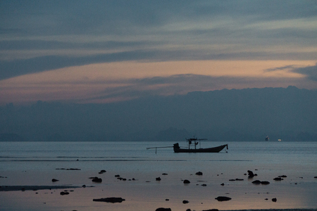 Seascape of Koh Samui, Thailand. Boat at sunset.の写真素材