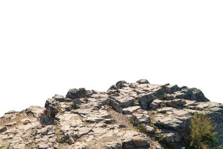 Rock mountain slope or top foreground close-up isolated on white background. Element for matte painting, copy space.の写真素材