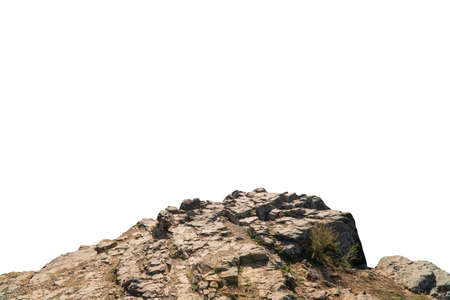 Rock mountain slope or top foreground close-up isolated on white background. Element for matte painting, copy space.の写真素材