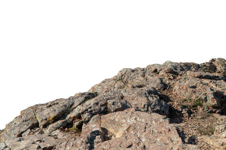 Rock mountain slope or top foreground close-up isolated on white background. Element for matte painting, copy space.の写真素材
