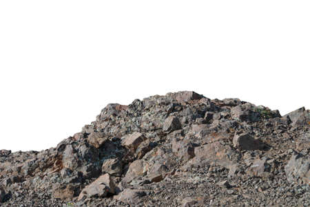 Rock mountain slope or top foreground close-up isolated on white background. Element for matte painting, copy space.の写真素材