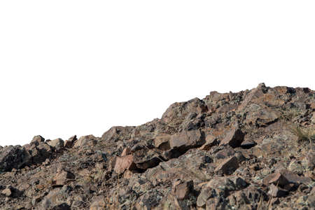 Rock mountain slope or top foreground close-up isolated on white background. Element for matte painting, copy space.の写真素材
