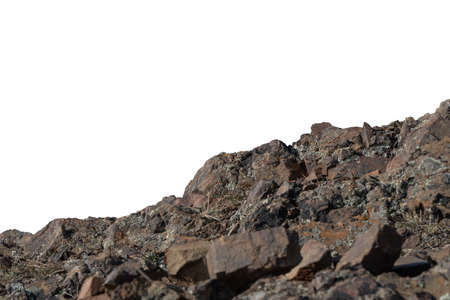 Rock mountain slope or top foreground close-up isolated on white background. Element for matte painting, copy space.の写真素材