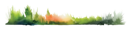 Watercolor line of green grass., isolated on white background. Horizontal bar element, divider, separator, footer for your design. Vector illustration.のイラスト素材