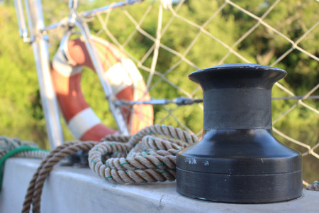 Close-up of a nautical windlass