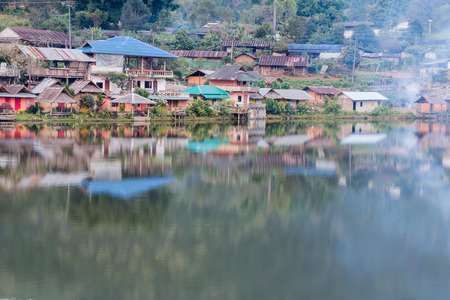 Lake view of Rak Thai Village in Maehongson, Thailandの写真素材