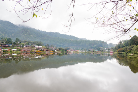 Lake view of Rak Thai Village in Maehongson, Thailandの写真素材