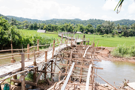 Sutongpe wooden bridge at Maehongson, Thailandの写真素材