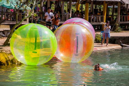 Vangviang, Laos - Feb 19 :Beautiful playground of traveler in bluelagoon on Feb 19, 2017 in Vangviang, Laosのeditorial素材