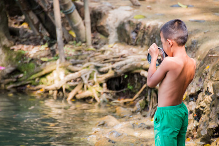 Vangviang, Laos - Feb 19 :Beautiful playground of traveler in bluelagoon on Feb 19, 2017 in Vangviang, Laosのeditorial素材
