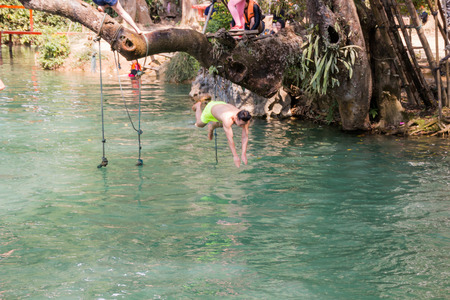 Vangviang, Laos - Feb 19 :Beautiful playground of traveler in bluelagoon on Feb 19, 2017 in Vangviang, Laosのeditorial素材