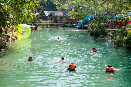 Vangviang, Laos - Feb 19 :Beautiful playground of traveler in bluelagoon on Feb 19, 2017 in Vangviang, Laosのeditorial素材