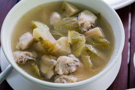 Pickled lettuce soup with chickenの写真素材