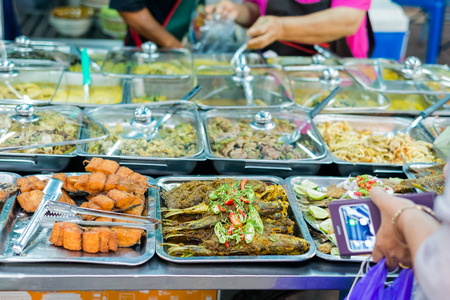variety of thai food in fresh market, Thailand