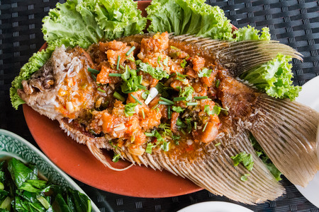 Deep fried fish with chilli sauce