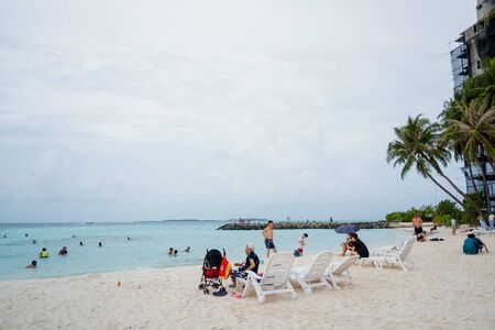 Maafushi, Maldives - Bikini beach at Maafushi, Maldives islands on April 21, 2019のeditorial素材